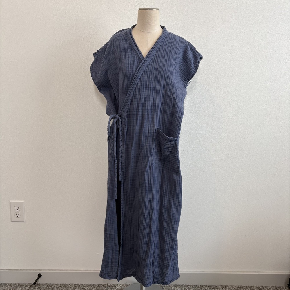 Odd Bird Robe Women XL Blue Gauzy Pockets Lounge Cozy Maxi Comfort